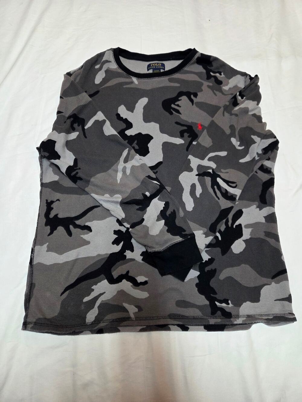 Polo by Ralph Lauren Men’s Gray Black Camo Long-Sleeve Crew Shirt Sleepwear
